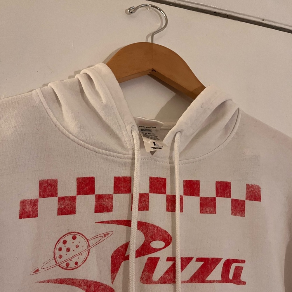 White Hoodie with Red Pizza Graphic